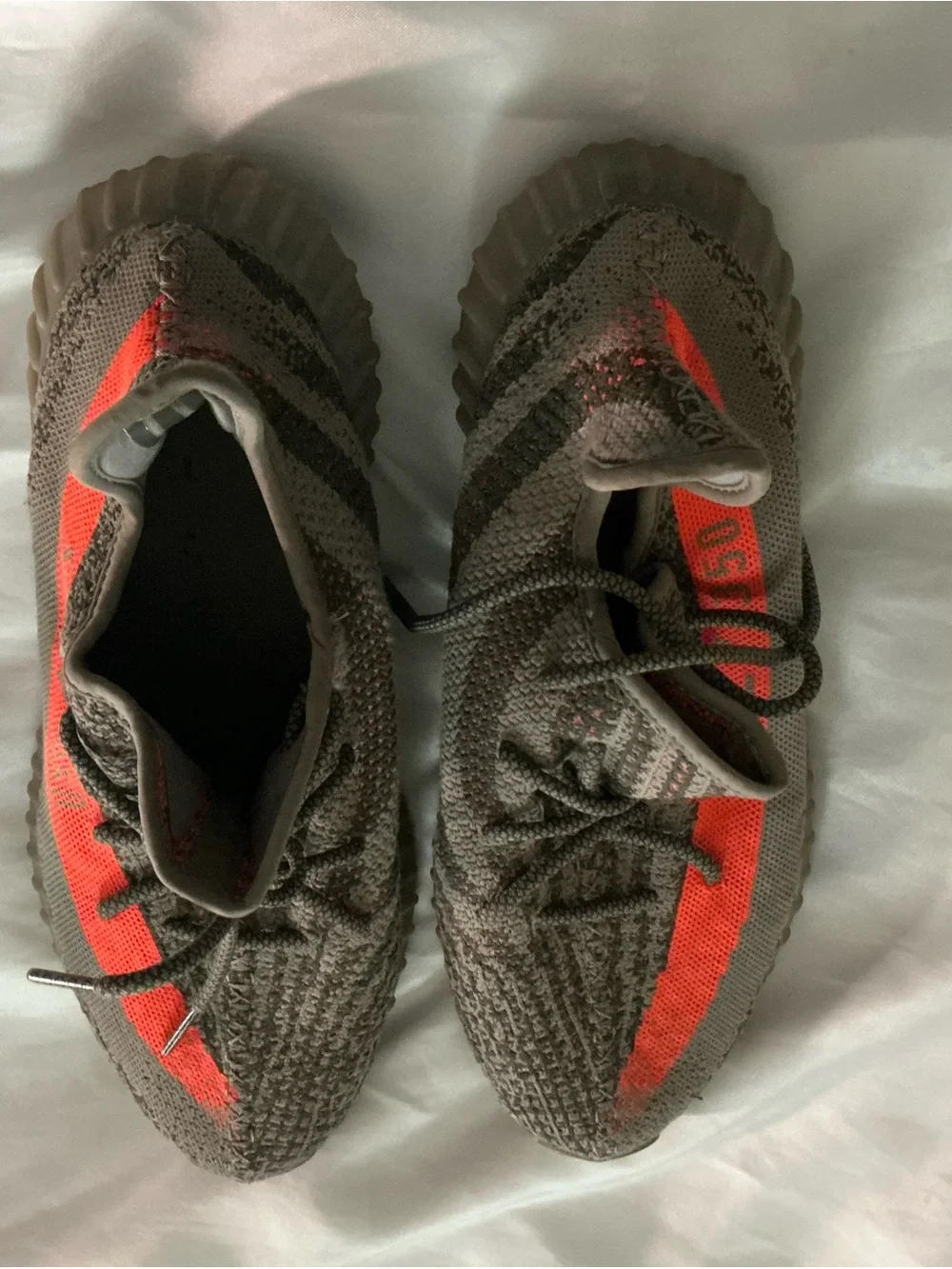 Men's Adidas Yeezy 350 gray Knit Sneakers with Bright Orange Stripe